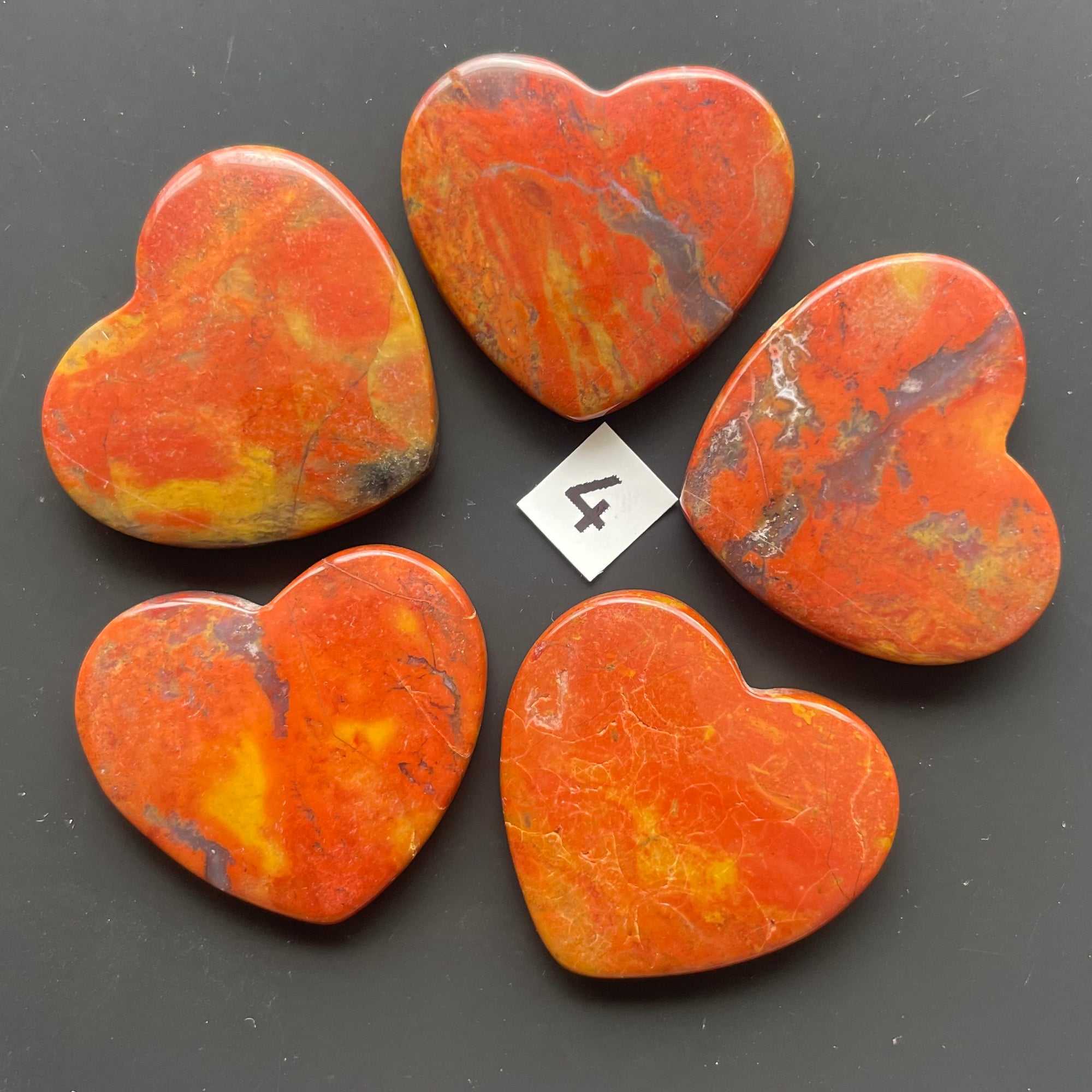 5 Red and Black Jasper Hearts