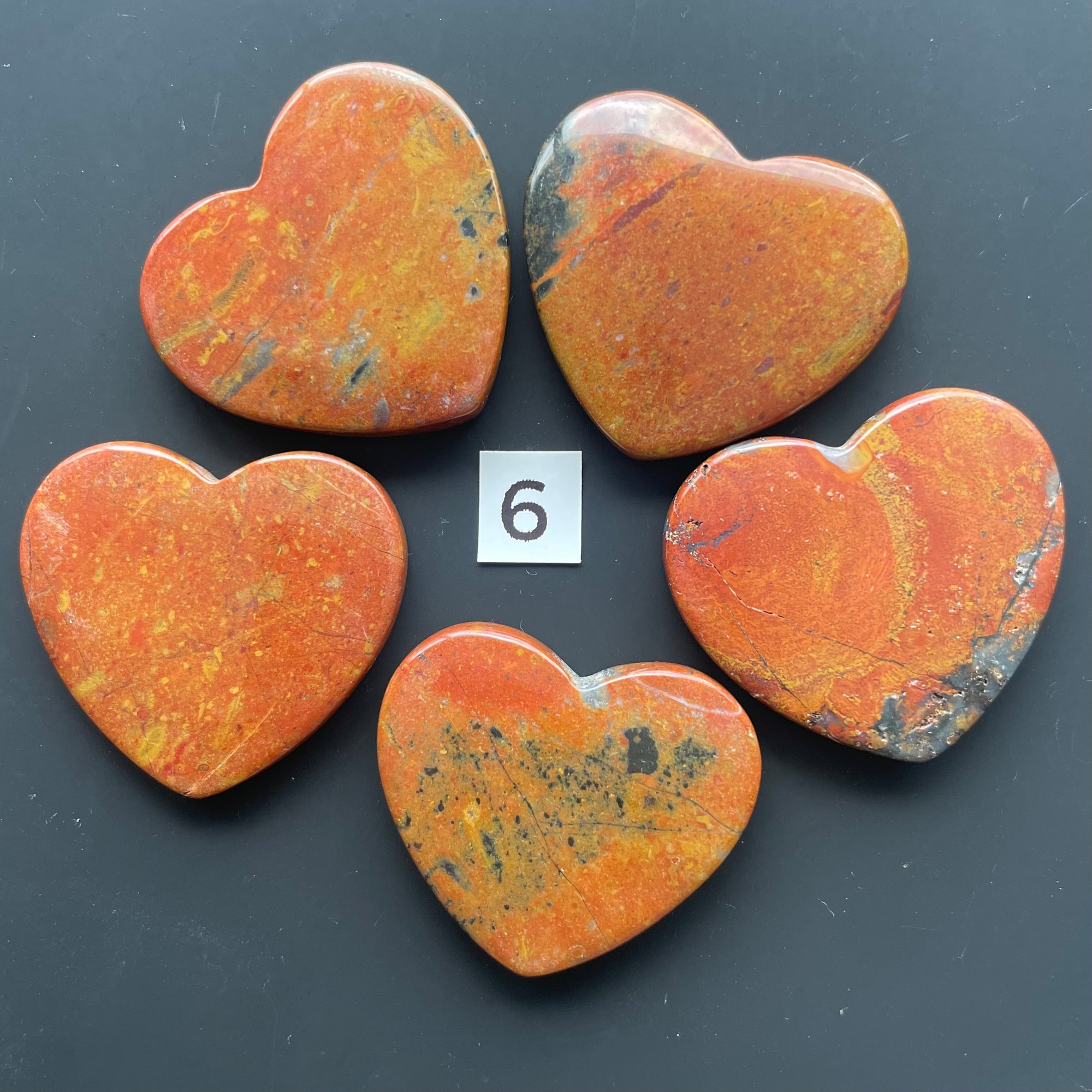 5 Red and Black Jasper Hearts