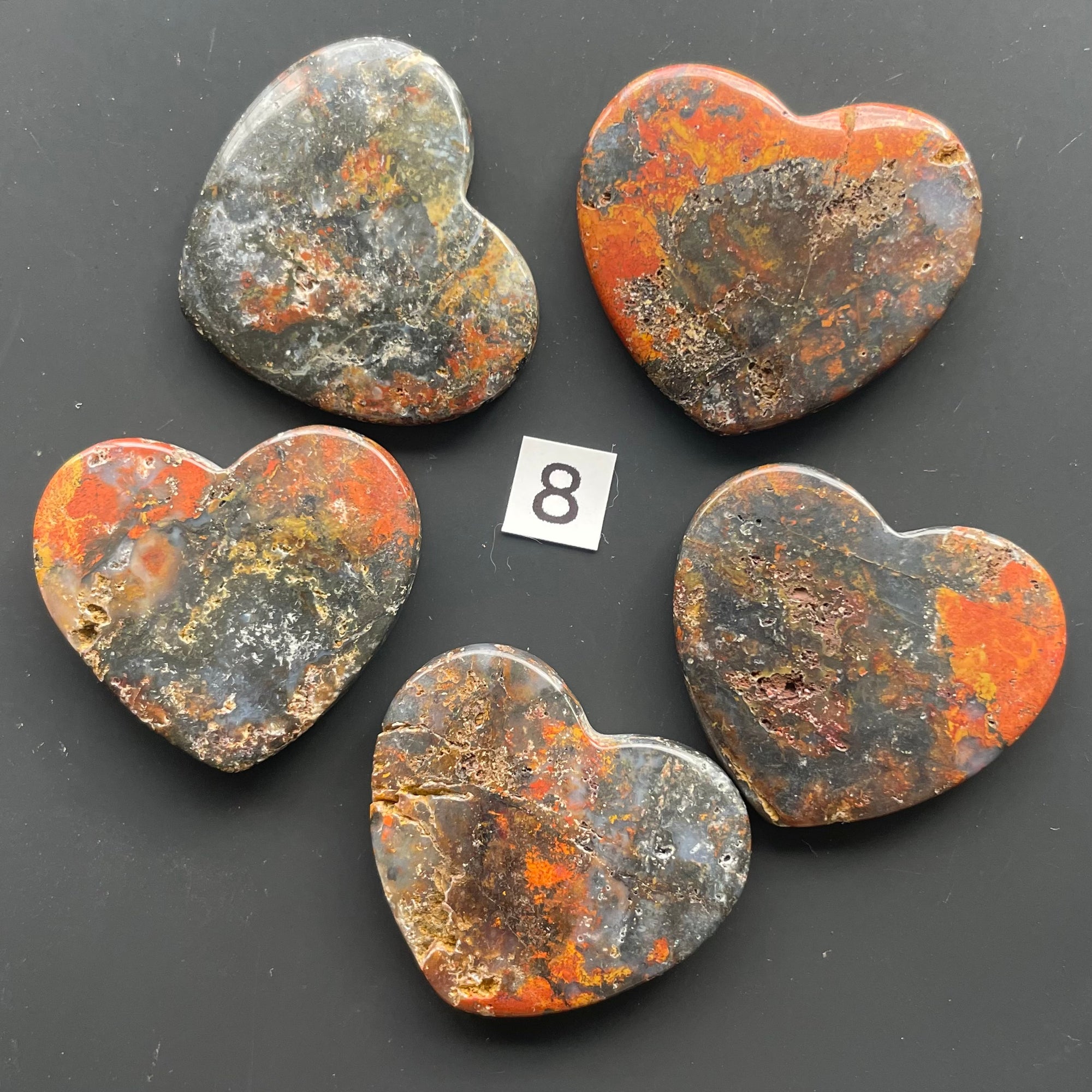 5 Red and Black Jasper Hearts