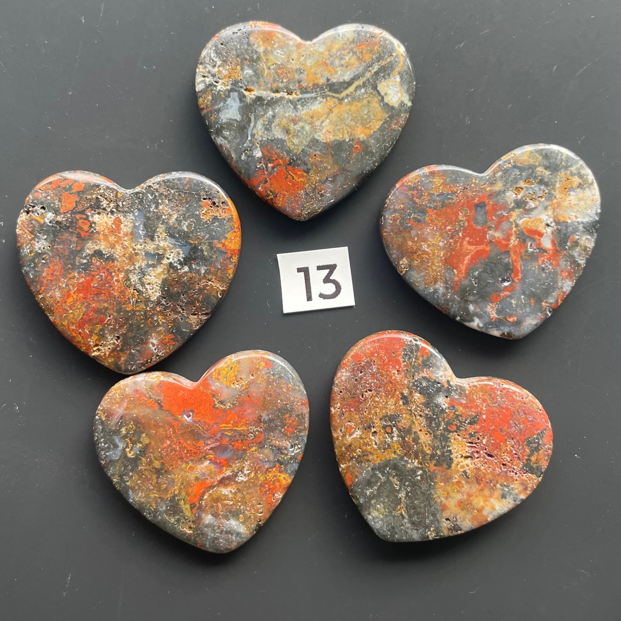 5 Red and Black Jasper Hearts