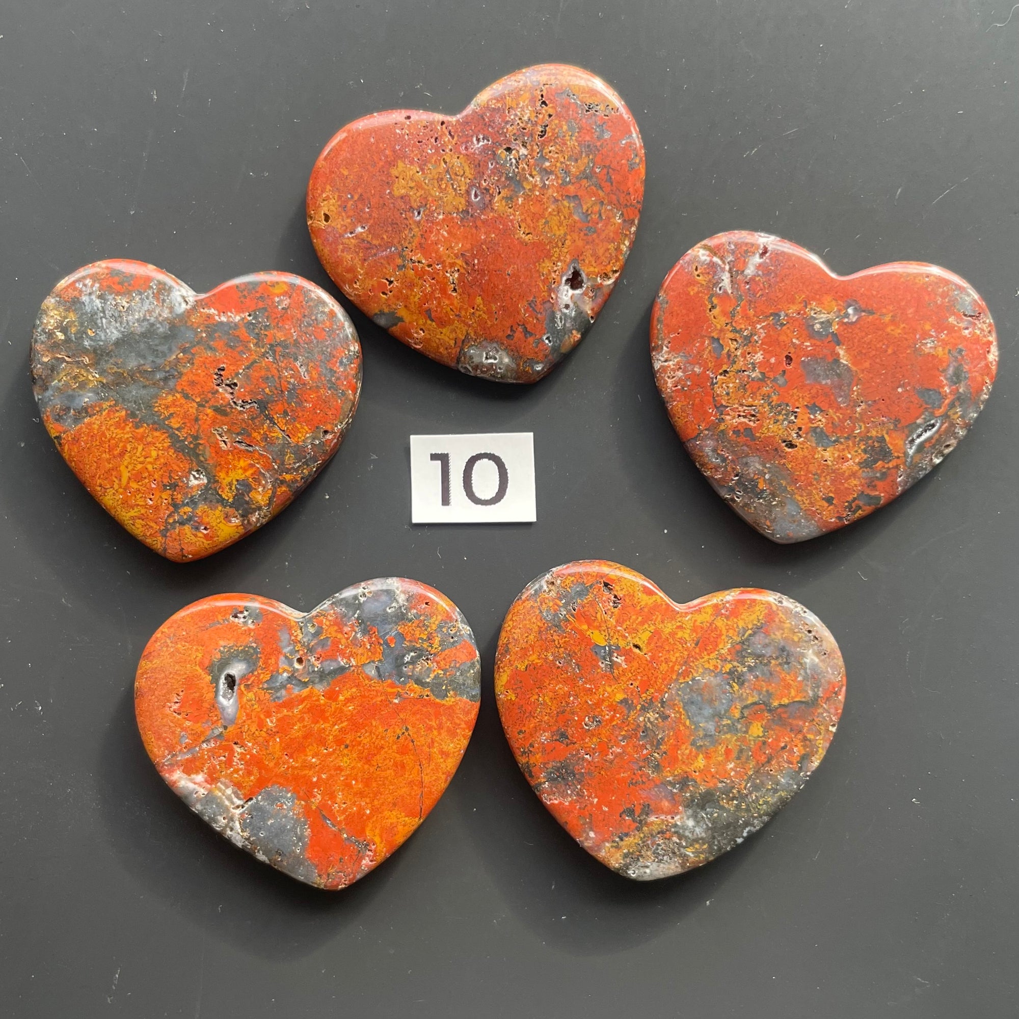 5 Red and Black Jasper Hearts