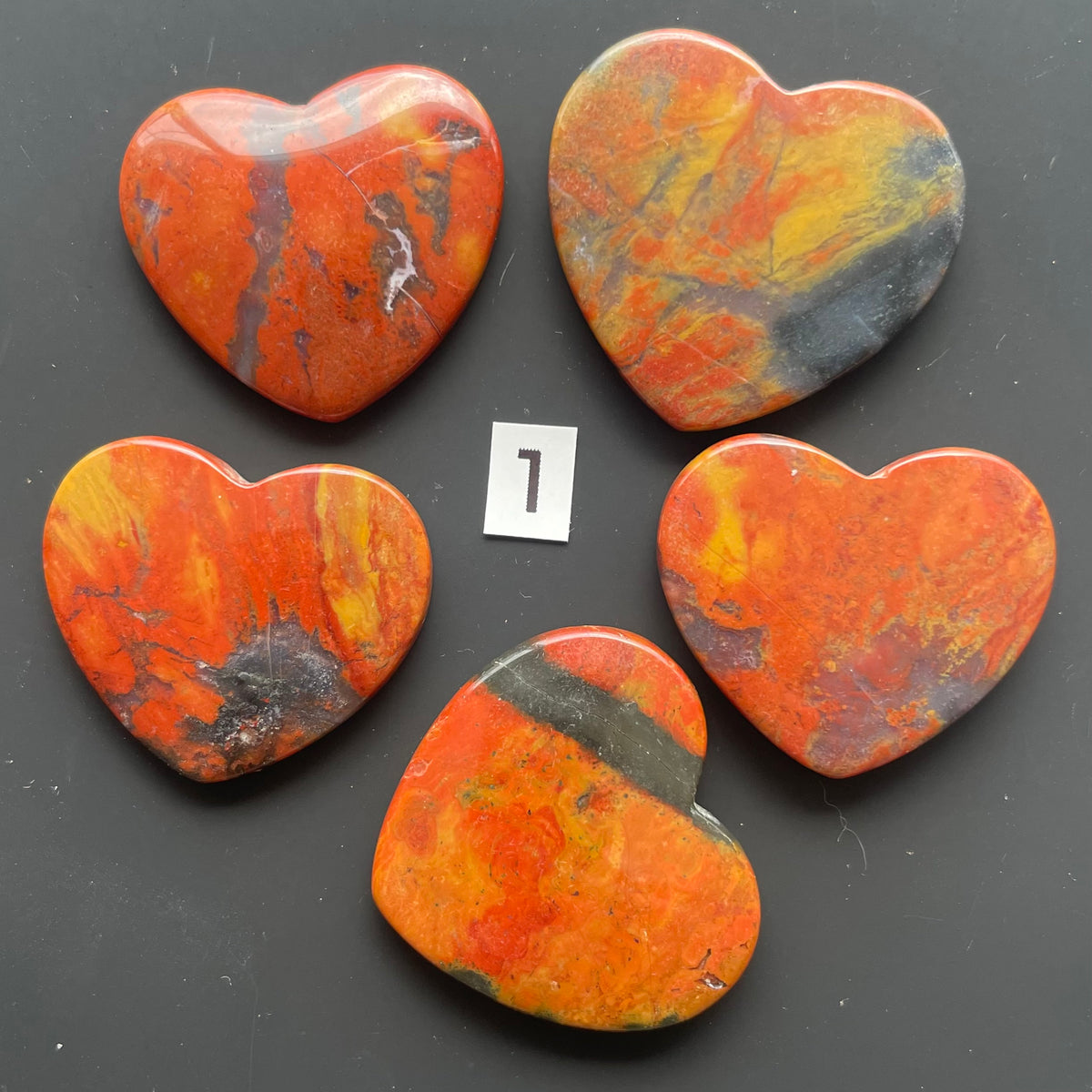 5 Red and Black Jasper Hearts